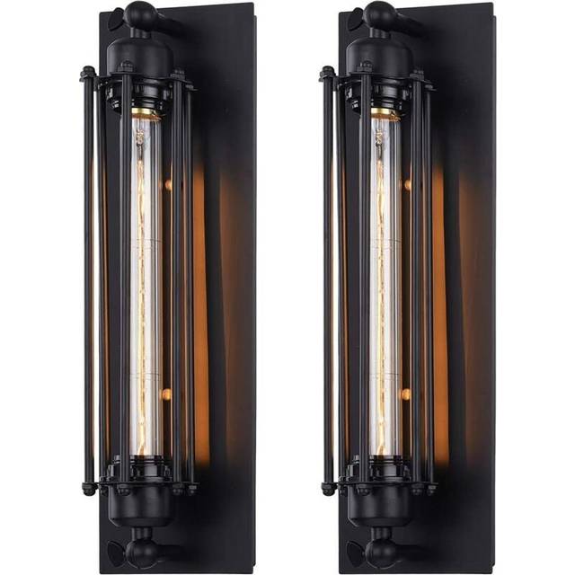 (2X)Industrial Vintage Wall Lamp Metal Iron Cage Wall Sconce Retro Creative Design Wall Light E27 for Restaurant Country Living Room Bar Stairs Black