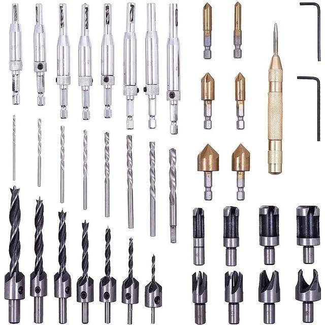 Drillpro 40pcs Woodworking Chamfer Countersink Drill Bits Wood Plug Cutter Center Punch Core Drill Bit Set