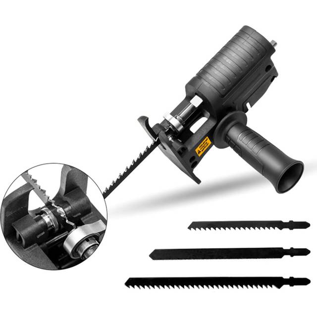 Portable Reciprocating Saw Adapter Multifunctional Electric Drill Modified Tool Attachment with Ergonomic Handle 3 Saw Blades for Wood Metal Cutt
