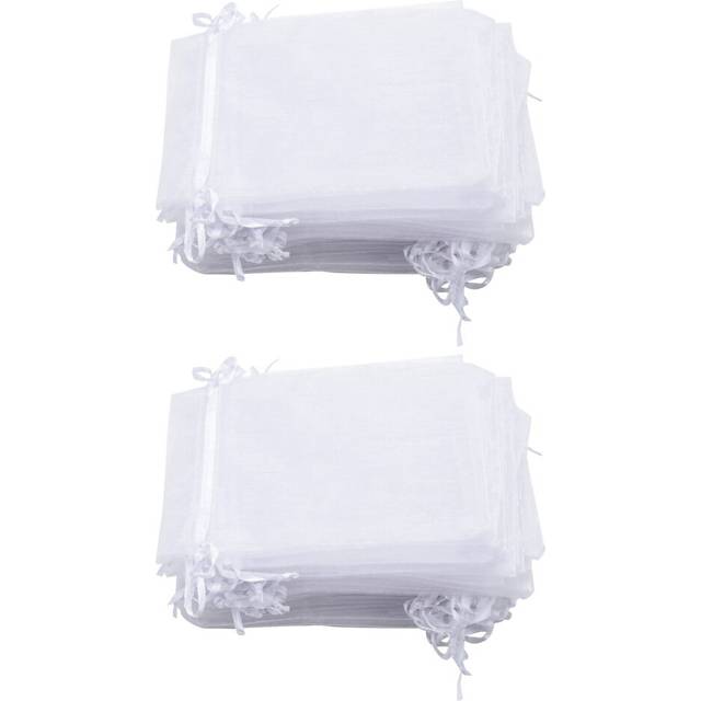 100 Pieces 4 by 6 Inch Organza Gift Bags Drawstring Jewelry Pouches Wedding Party Favor Bags (White)
