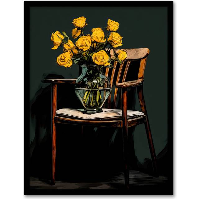 Wall Art Print Yellow Roses Are My Favourite Still Life Living Room Framed - W12 inch x H16 inch