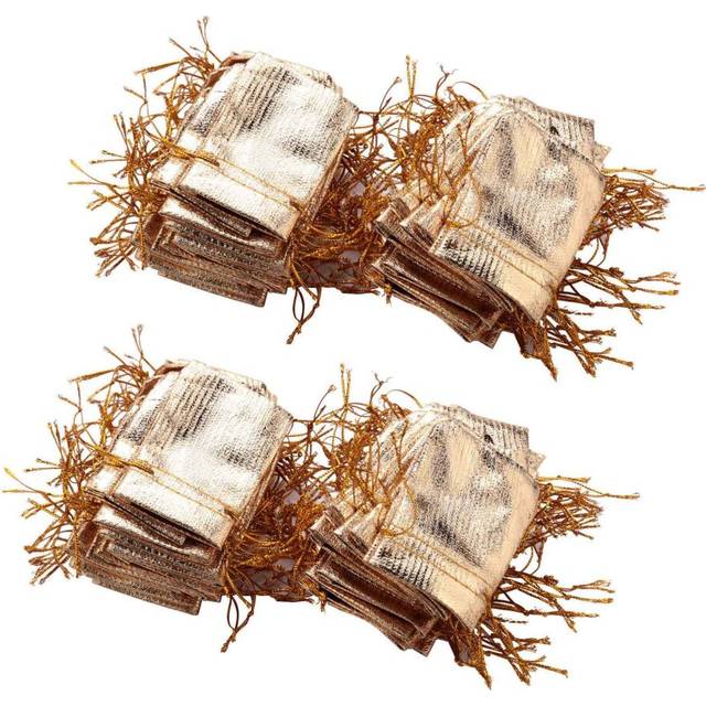 200Pcs Gold Foil Organza Bag Candy Gift Bags Favor Pouch Gift Packaging Bags Drawstring Pouch