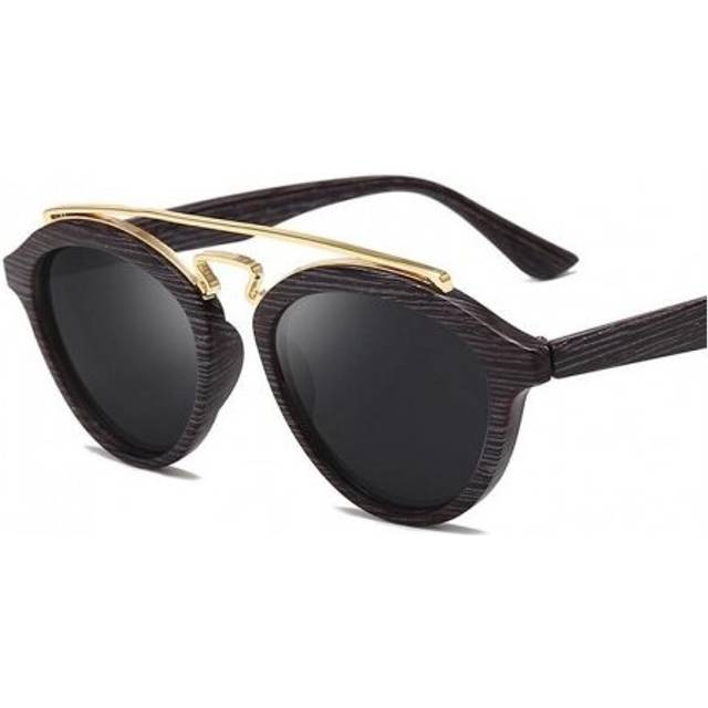 (Yellow) KUJUNY New Fashion Wood Grain Sun Glasses Women Double Beam Sunglasses Men Trendy Sunglass Ladies Round Outdoor Anti-UV Eyewear