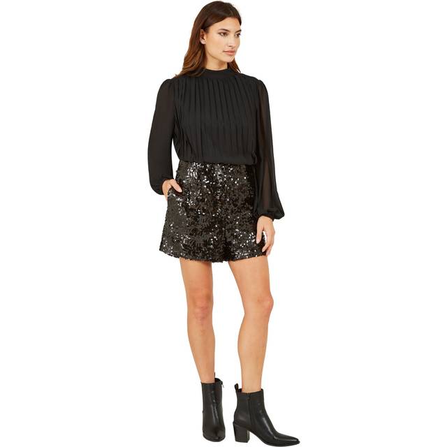 Yumi Sequin Mini Shorts, Black