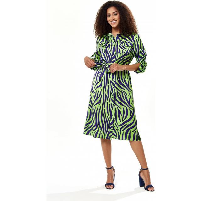 Womens Mint And Blue Zebra Print Midi Shirt Dress - Multi - 8