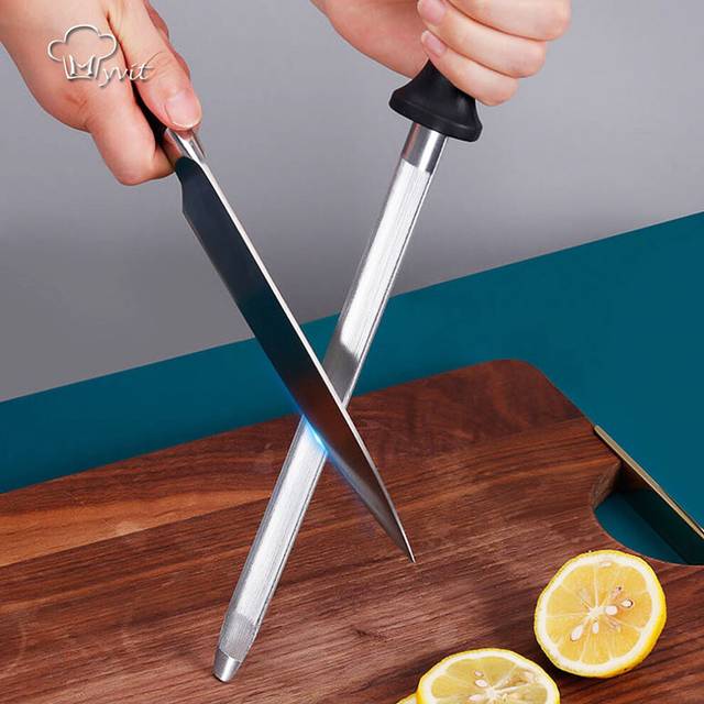 "Knife Sharpener Rod 9.5"" Honing Steel Chef Knives Sharpening Steels Stick for Kitchen Professional Carbon Steel Knife Sharpeners"