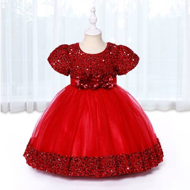 (Red, 2-3 Years) Baby kids girls Bow flower princess dress UK STOCK