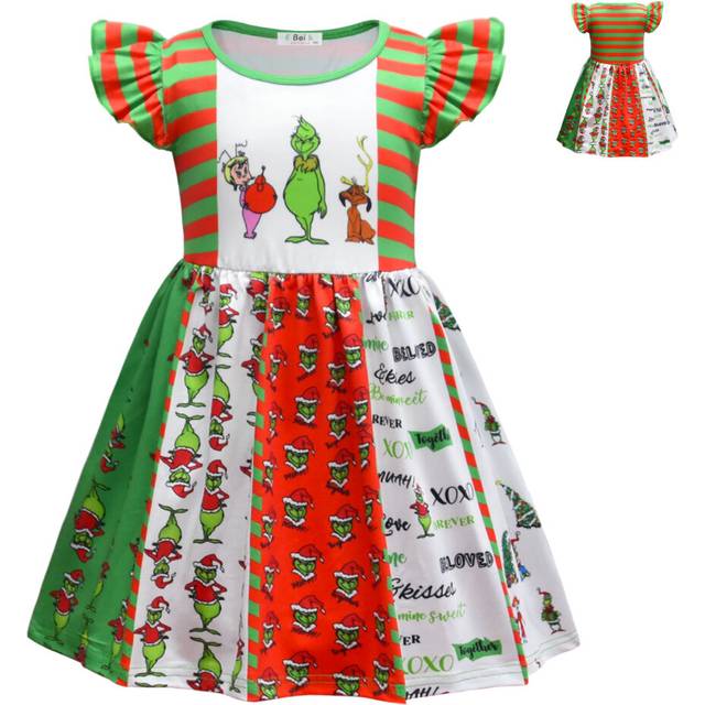 (#4, 130) Christmas Kid Girls Grinch Dress Green Monster Party Custome Princess Dresses UK