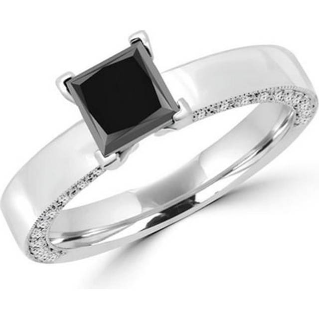 Majesty Diamonds MD160366-8 1.7 CTW Princess Cut Black & White Diamond Solitaire Engagement Ring in 14K White Gold, Size 8