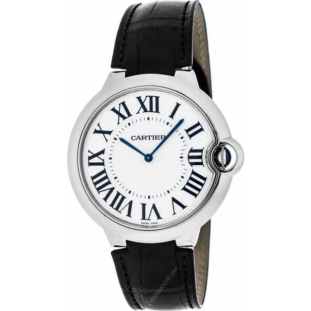 CARTIER Ballon Bleu XL 46MM 18K White Gold LTHR Men's Watch W6920055 - Silvered Opaline - 46 mm