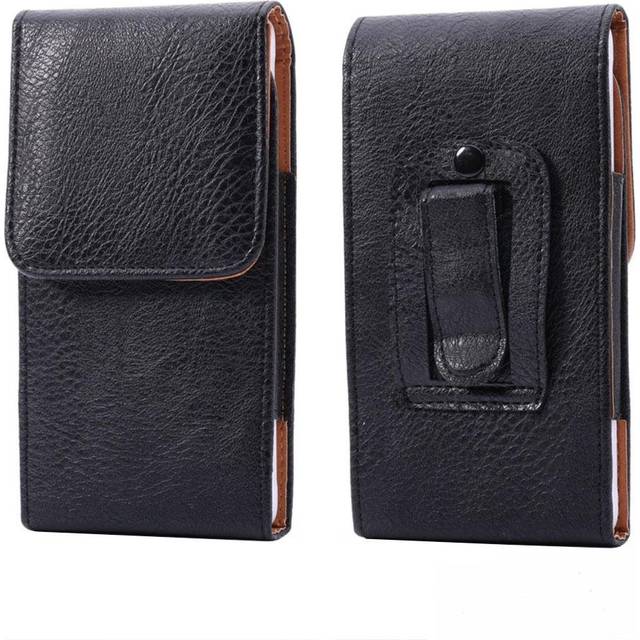 Universal Læder Flip Cover til Mobiler Sort - (Maks. Mobil: 165 x 83 x 18 mm)