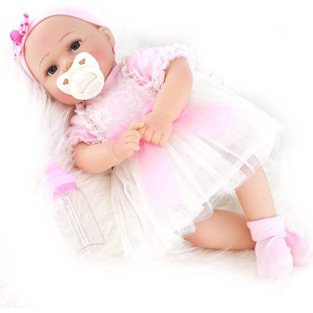"(Open Eyes Girl) BiBi Doll Reborn Baby Doll Realistic 17"" Realistic Newborn with Dummy, Bottle & Birth Certificate"