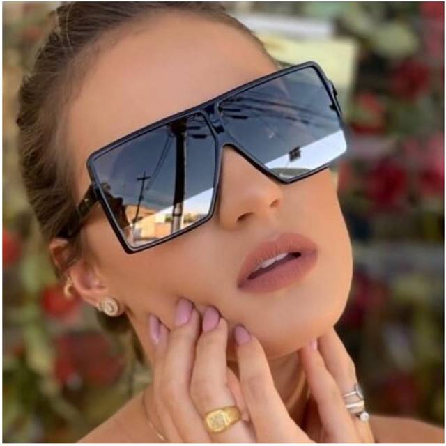 (Black Gray0376) QPeClou Black Square Oversized Sunglasses Women Big Frame Colorful Sun Glasses Men Mirror Oculos Unisex Gradient Hip Hop Shades