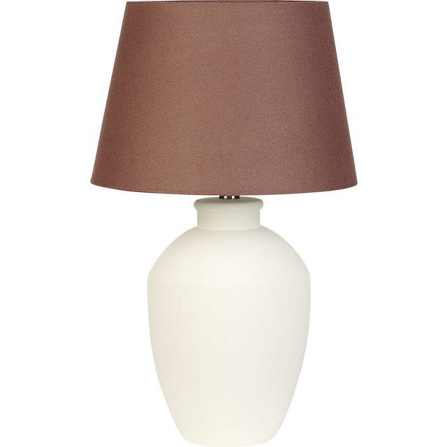 Beliani - Ceramic Table Lamp Bedside Light with Linen Drum Shade Mininalistic Base WhitevArcos