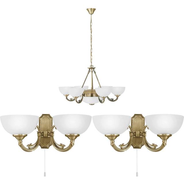 Ceiling Pendant & 2x Matching Wall Lights Bronze Satin Glass Multi Chandelier
