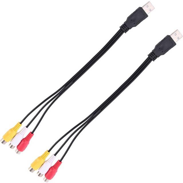 2Pc USB Male Plug to 3 Rca Female Adapter Audio Converter Video Av A/V Cable for Hdtv Tv Wire Cord