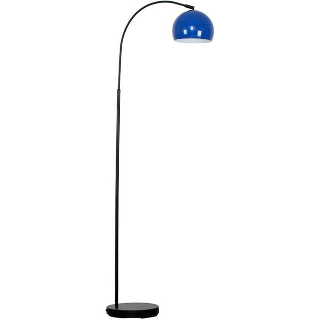 Minisun - Designer Style Black Stem Floor Lamp With Navy Blue Arco Style Metal Dome Light Shade With led gls Bulb in Warm White