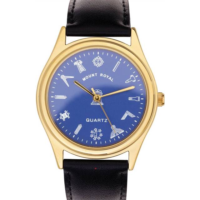Masonic Gents Wristwatch Gold Plated Blue Dial Masonic Symbols