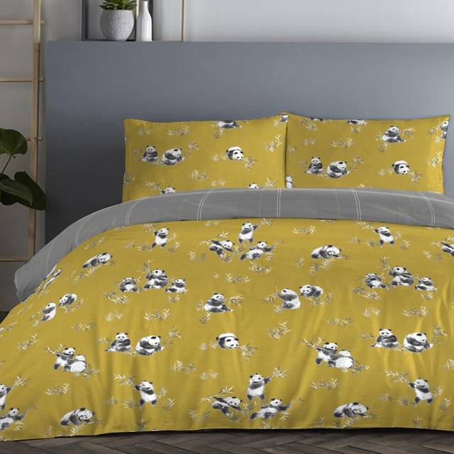 Fusion Panda Duvet Cover Bedding Set Ochre - Grey/Yellow