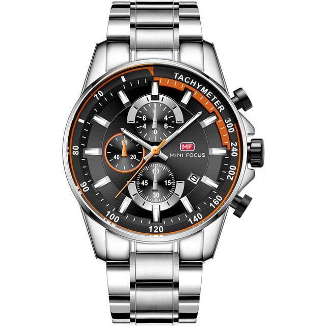 Mens Chronograph Stainless Steel Strap Military Sport Quartz Wrist Watches with Luminous Hands Clock - Silver