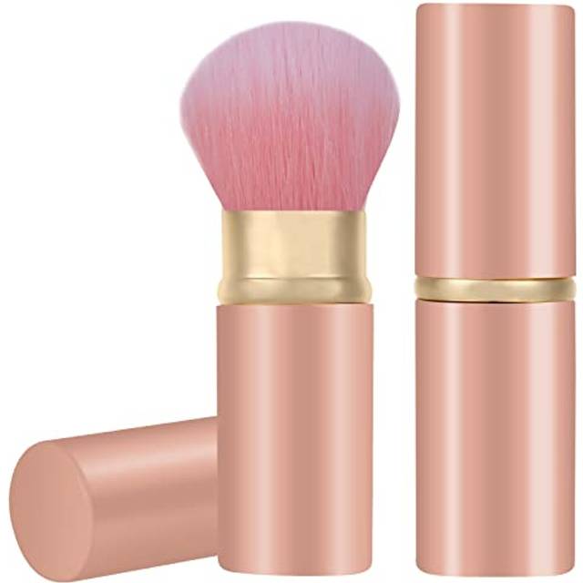 Falliny Retractable Kabuki Makeup Brush, Travel Face Blush Brush, Portable Powder Brush with Cover for Blush, Bronzer, Buffing, Flawless Powder C
