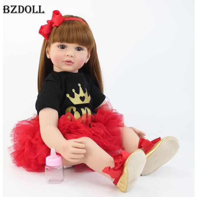BZDOLL 60cm Soft Silicone Reborn Toddler Doll 24inch Princess Babies Girl Toys Lovely Kid Birthday Gift Realistic Alive Bebe 60cm Doll, Brown eyes