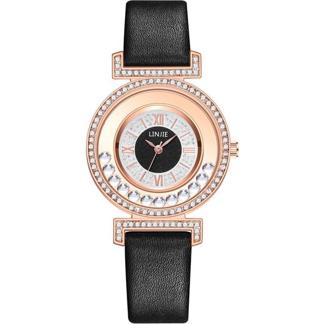 2 Pcs Ladies Watch With Belt Flow Beads Rotating Dial Wristwatche Fashion Bead Dial Stainless Steel Ladies Quartz Watch - Silver