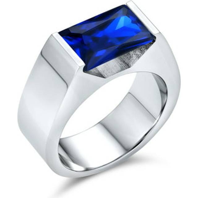 Personalize Simple Geometric 4CTW Rectangle Patterned Blue Sapphire Or Clear Cube Zirconia Emerald Cut AAA CZ Statement Engagement Ring For Men Silver dark blue