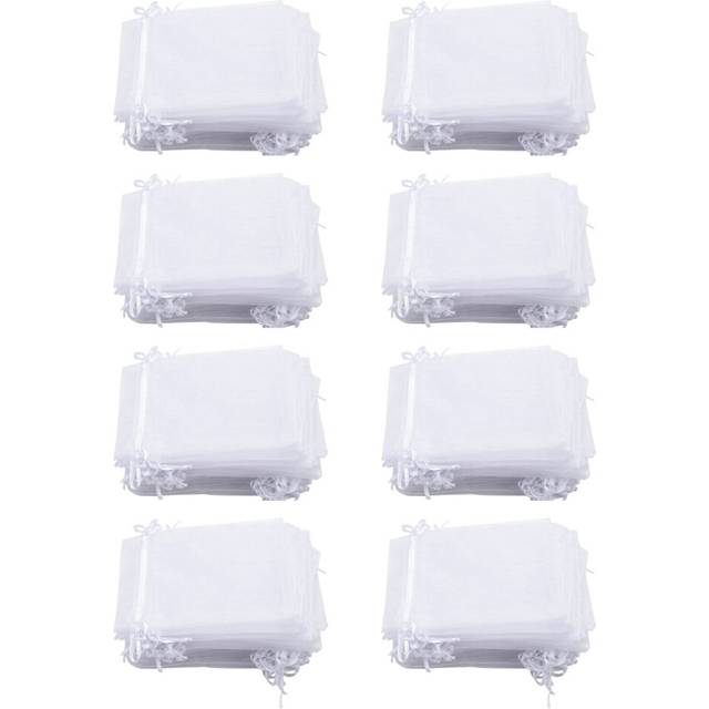 400 Pieces 4 By 6 Inch Organza Gift Bags Drawstring Jewelry Pouches Wedding Party Favor Bags (White)