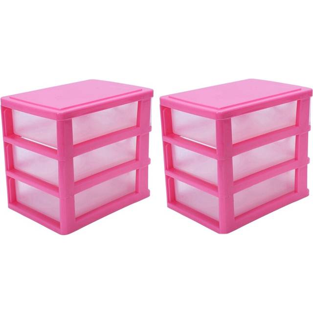 2X Mini Translucent Drawer Type Plastic Storage Box? Red 3 Layers?