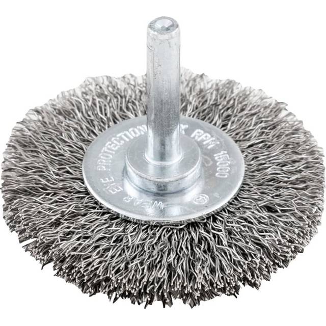 63X9MM Shaft Mounted Circular Brush, Crimp Wire, Stainless Steel