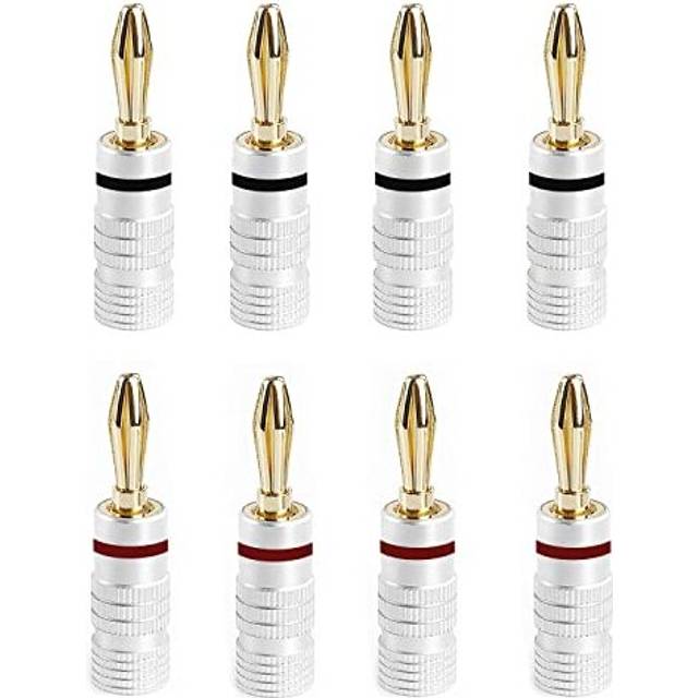 8PCS 24K Gold Plated Banana Cable Plugs, Audio Jack Connector, Double Screw Lock, Speaker Cable Connector for Amplifier, HiFi, Receiver (4 Black and 4