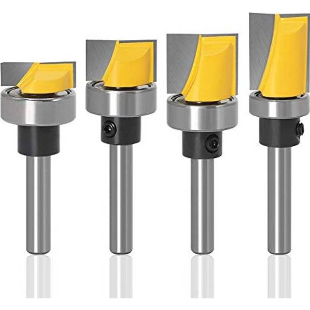 4 Pieces Flush Trim Hinge Mortising Template Router Bits Set with Ball Bearing, 1/4 Inch Shank Carbide Tipped Woodworking Milling Cutter Tools - 13/16