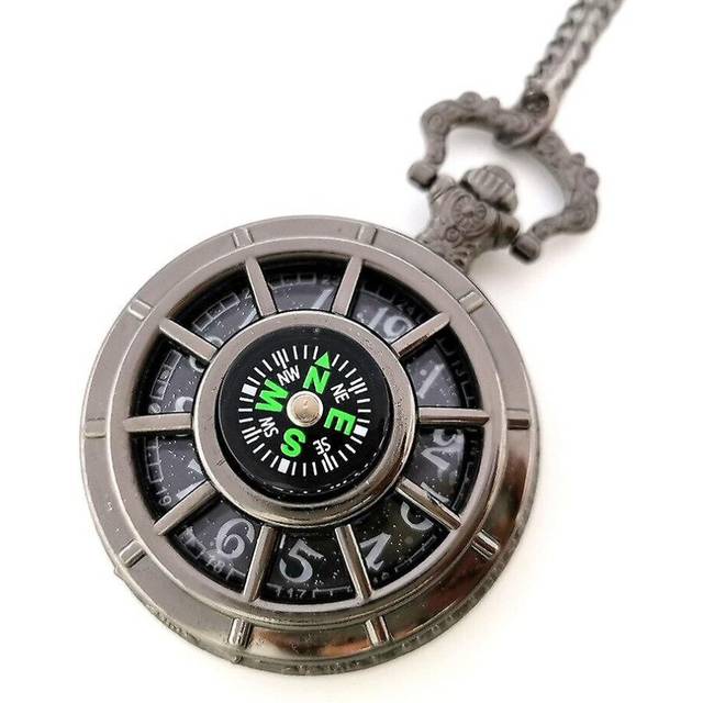 Compass Quartz Pocket Watch Hollowed Vinatge Men Women Pocket Watch Gift Watches - Multicoloured