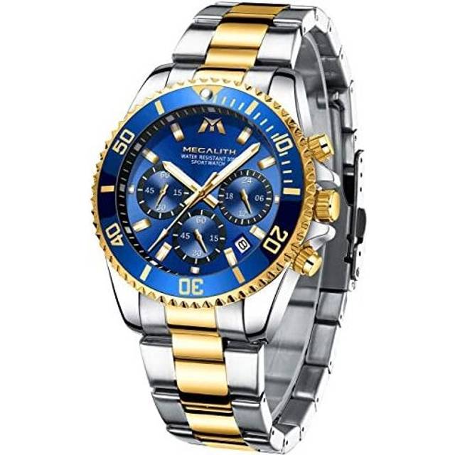 MEGALITH Mens Watches Chronograph Stainless Steel Watches for Men Waterproof Designer Mens Wrist Watches Dress Analogue Luminous Date - Silver