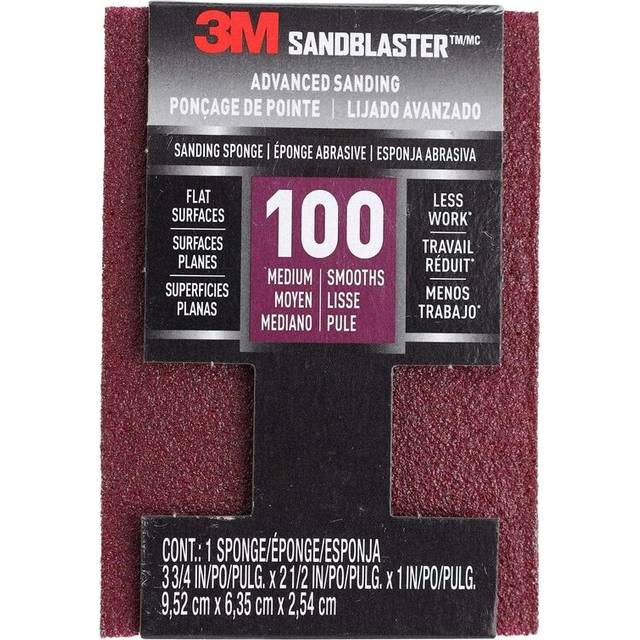 3M SandBlaster Sanding Sponge, 100 Medium Grit (9.5 x 6.3 x 2.5 cm)