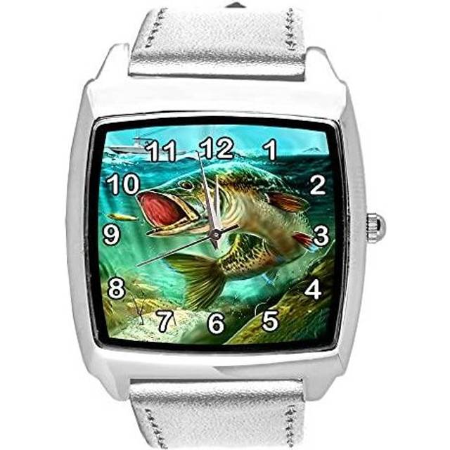 TAPORT Silver Leather Quartz Square Watch for Fishing Fans E1 - Blue
