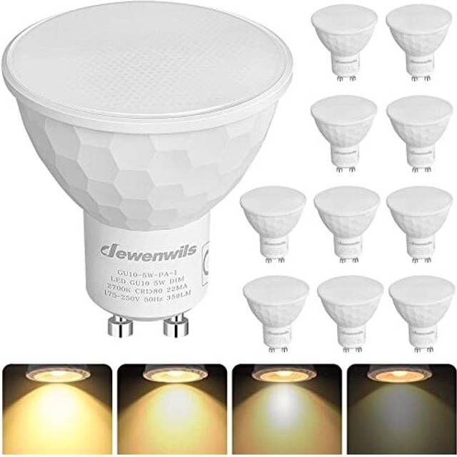 DEWENWILS 10 Pack GU10 LED Bulbs Dimmable, 5W Warm White 2700K, 120 Wide Beam Kitchen LED Spot Lights for Ceiling, 350LM Energy Saving Light Bulb fo