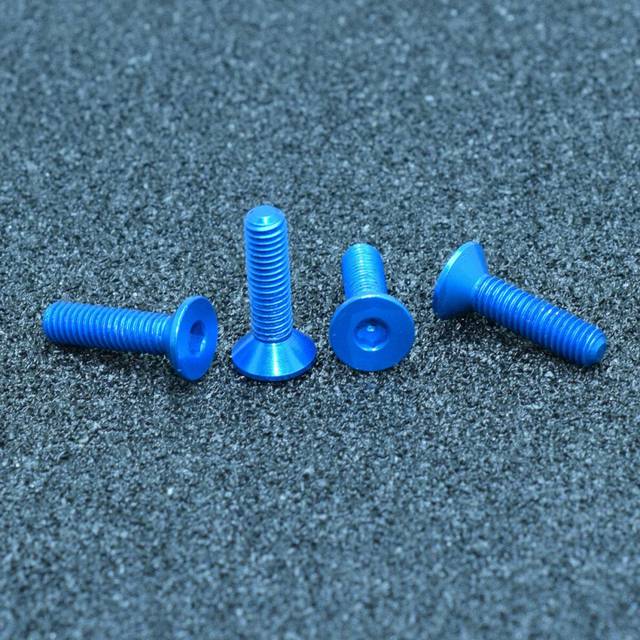 (Light Blue) 10Pcs M3x6mm Flat Countersunk Head Hex Socket Screw 7075 Aluminum Alloy Metric Screw Bolts