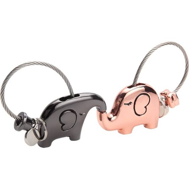 Joykey 1 Pair Keyring Kissing Elephants Keychian for Couple Lovers, Sweet Gift for Valentines Christmas Wedding, Zinc Alloy Key Chain Shiny Black...