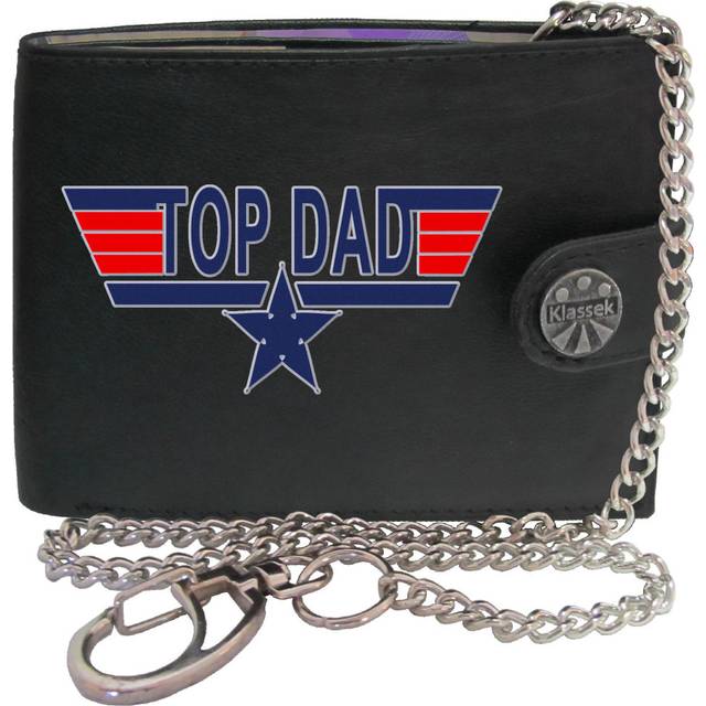 (With Chain) Top Dad Star Best Papa Daddy Mens Wallet Chain Leather Coin Pocket Klassek RFID Blocking Credit Card Slots and Metal Gift Box