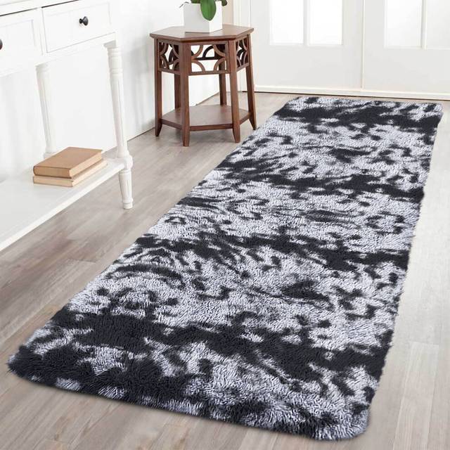 (80X300 CM, Black Grey) Large Shaggy Fluffy Rugs Anti Slip Soft Carpet for Luxury Floor Area Bedroom Living Dining Room Rug