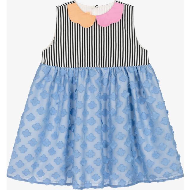 Wauw Capow Girls Blue Floral & Black Stripe Dress - 6-7 year