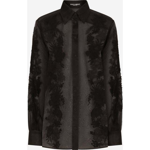 Dolce & Gabbana Organza Shirt With Lace Appliqués - Woman Shirts And Tops Black 38