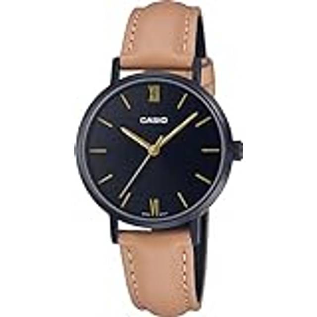 Casio LTP-VT02BL-1A ladies Minimal Black IP Black Dial Leather Band 3 hand analog watch