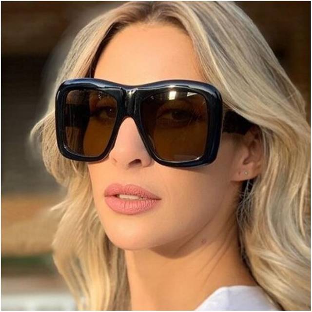 (Black Tea) super big frame square sunglasses for women and men black leopard tea sun glasses men retro oversized eyewear oculos feminino