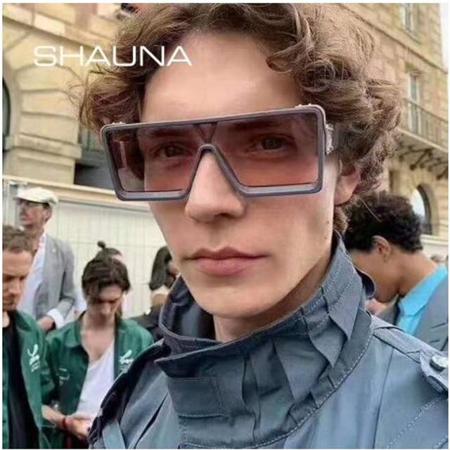 (Black Grey) SHAUNA New Arrival Brand Designer Men Women Oversized Square Sunglasses Trending Fashion Conjoined Green Blue Glasses Shade