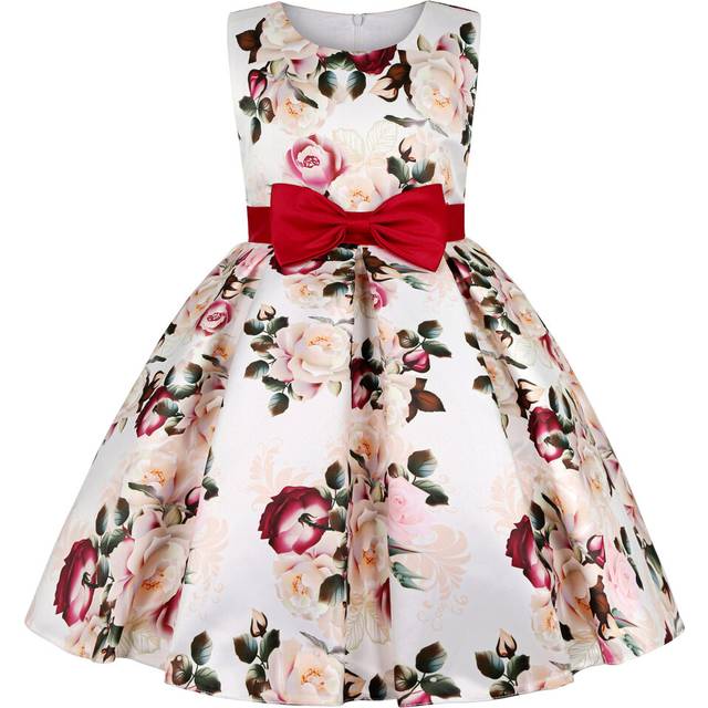 (Red, 4-5 Years) Kids girls dress Elegant printed floral dress UK