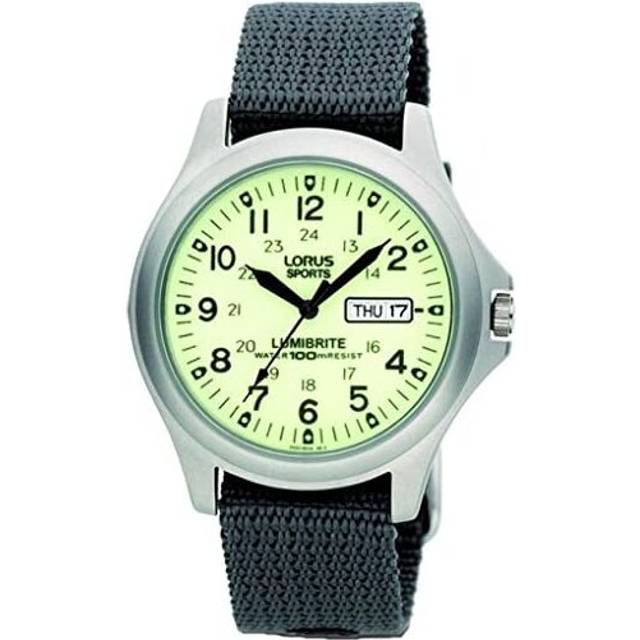 RJ655AX9 Lorus Gents Analogue Lumibrite Day-Date Grey Nylon Strap Watch
