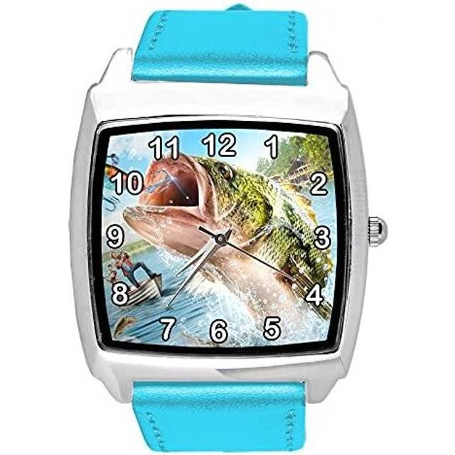TAPORT Blue Leather Quartz Square Watch for Fishing Fans E2